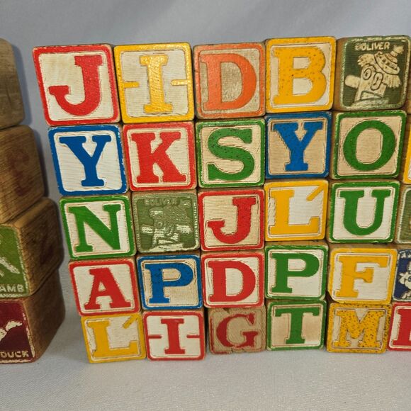 Vintage Letter Character Wood Block Truck Car Lot 110 Blocks 2 Cars Raggedy Ann - Picture 16 of 16